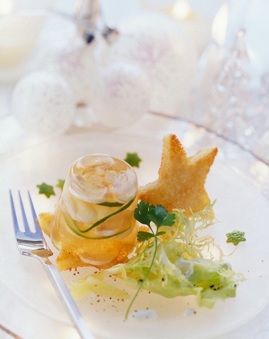 Sea devil in aspic with salad and toast star