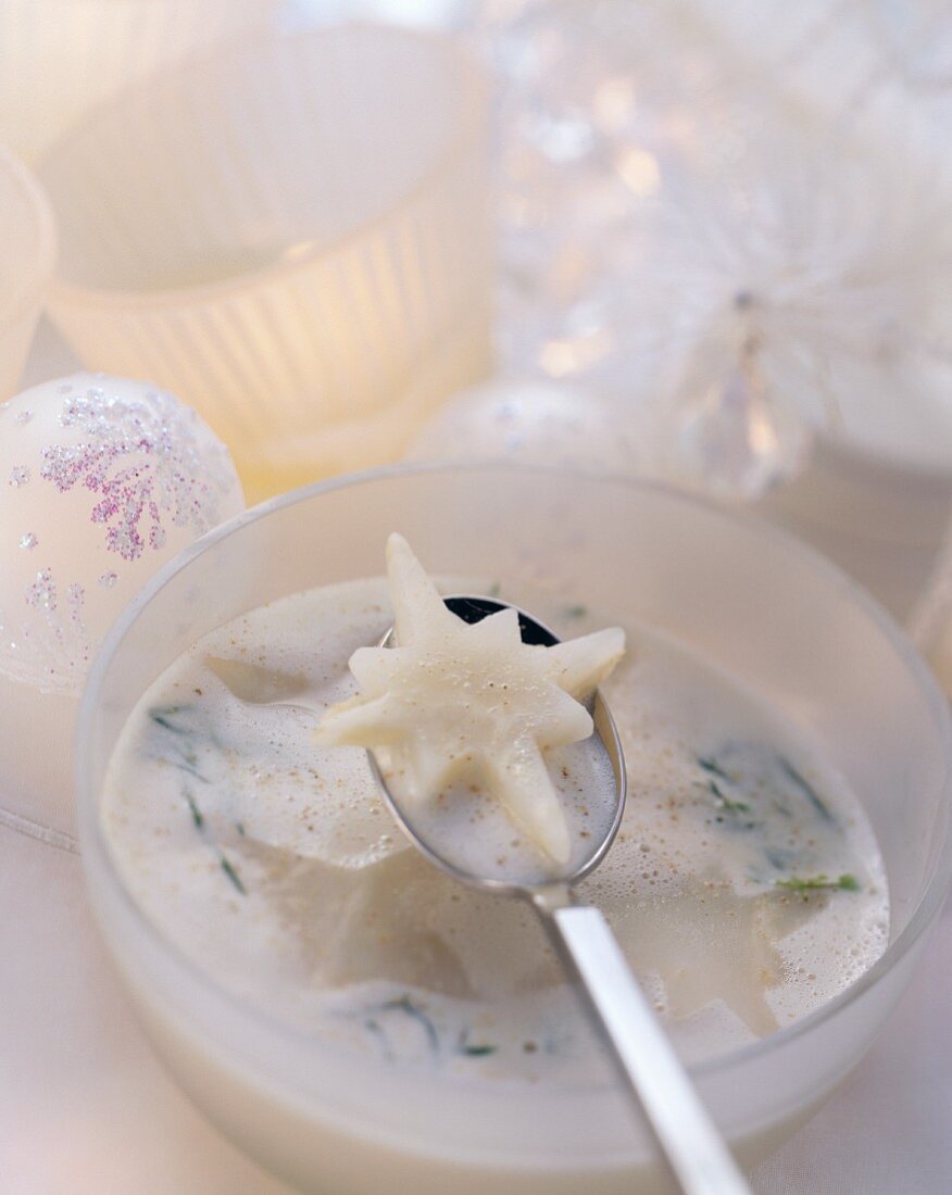 Veloute soup with celeriac stars
