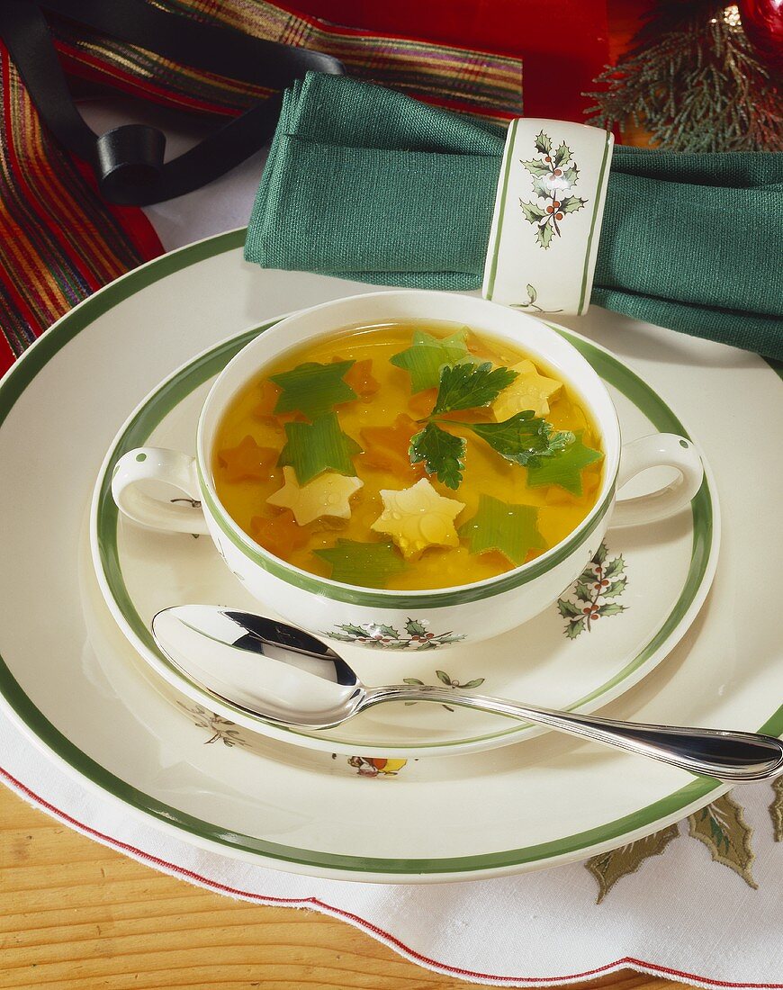 Beef bouillon with vegetable stars