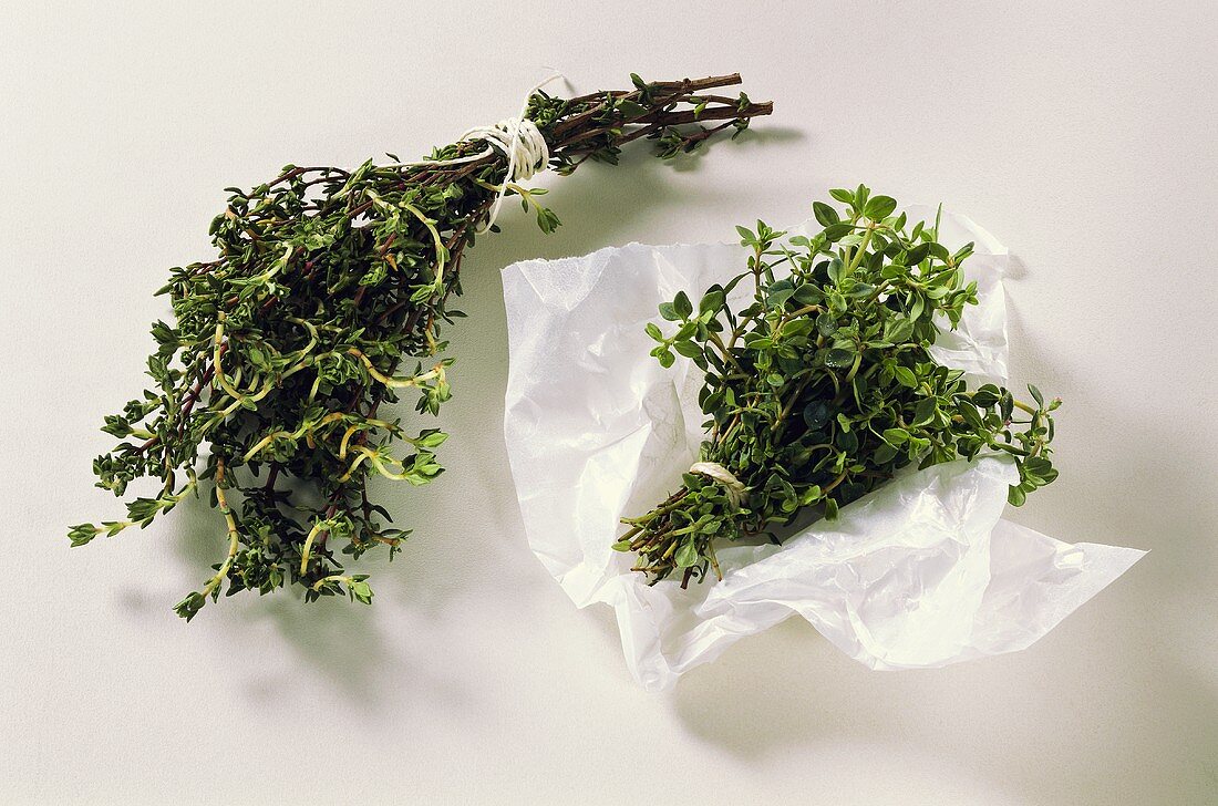 Two bunches of marjoram on paper