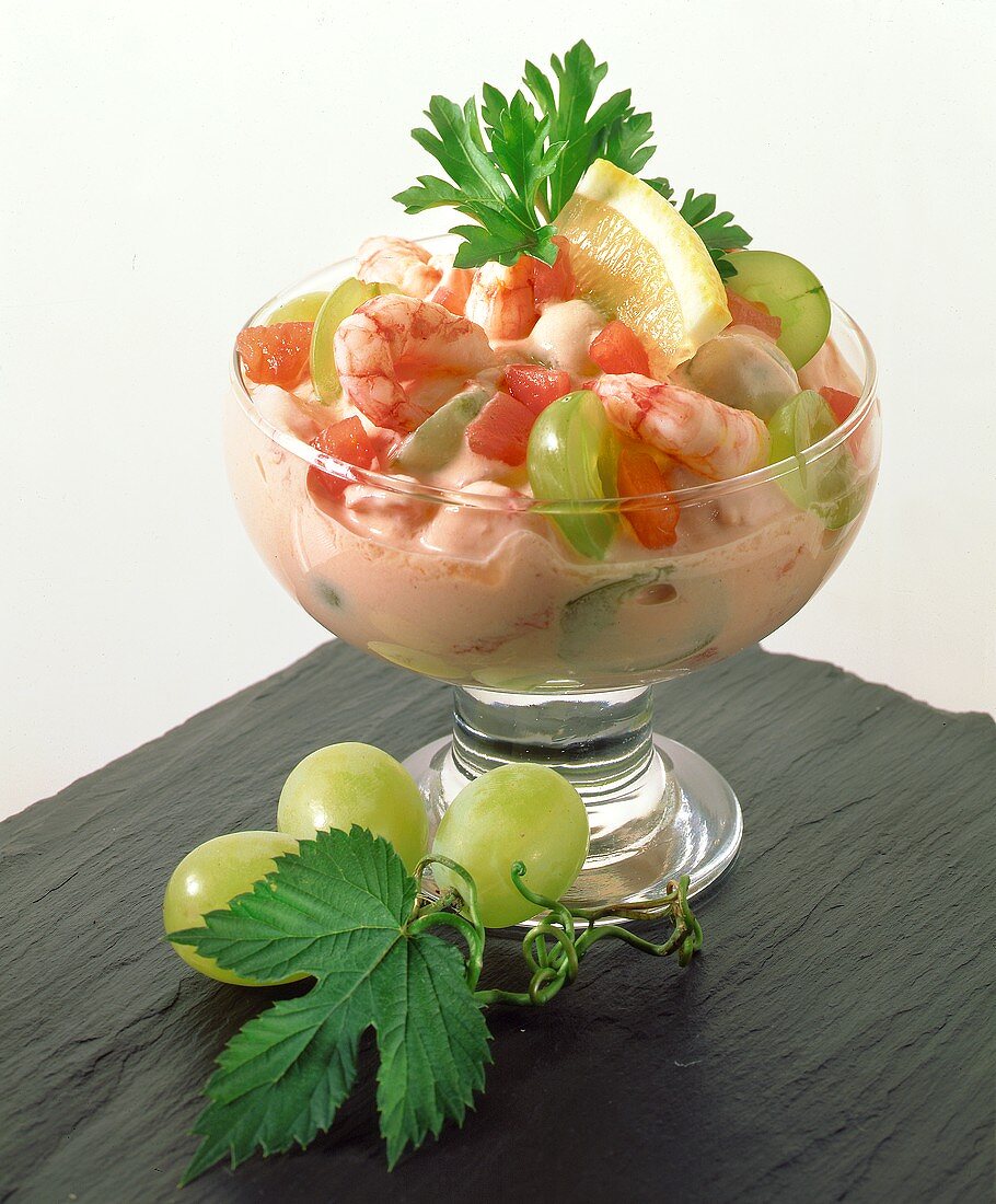 Shrimp cocktail with green grapes