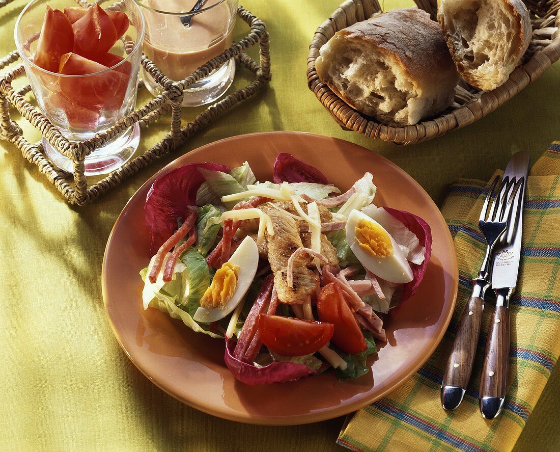 Mixed salad with strips of roast turkey fillet