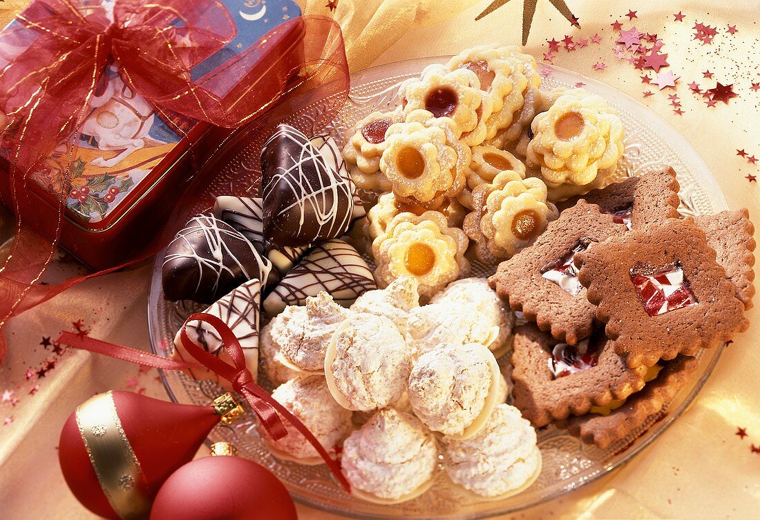 Various Christmas biscuits on plate
