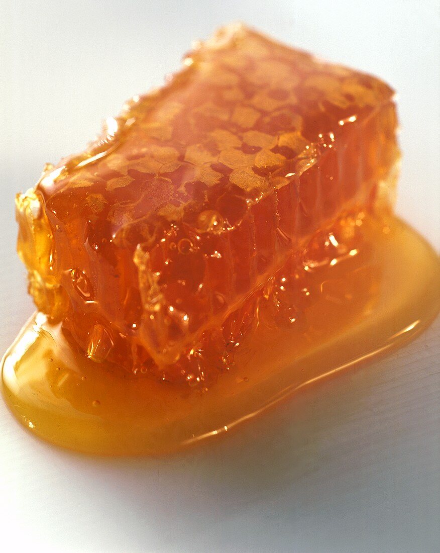 Honigwabe liegt auf flüssigem Honig