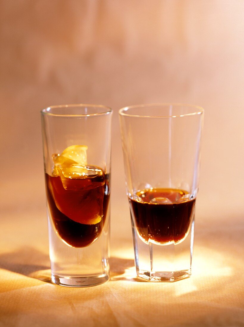 Two glasses of bitter digestives: Averna & Ramazzotti