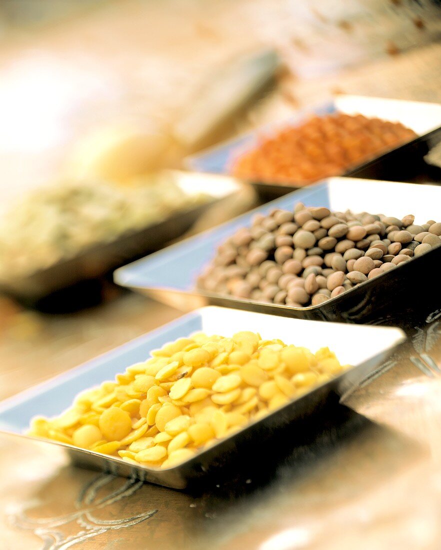 Assorted Lentils in Bowls