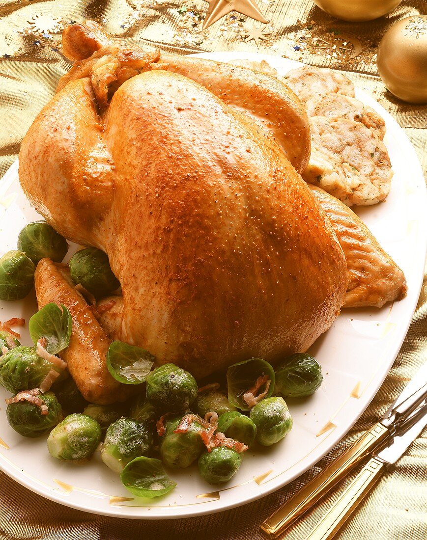 Christmas turkey with napkin dumplings & Brussels sprouts