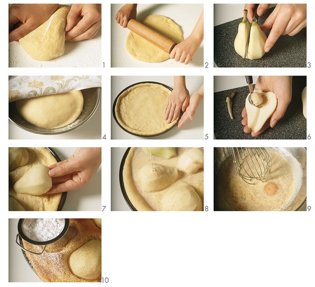 Making a pear tart with yeast dough