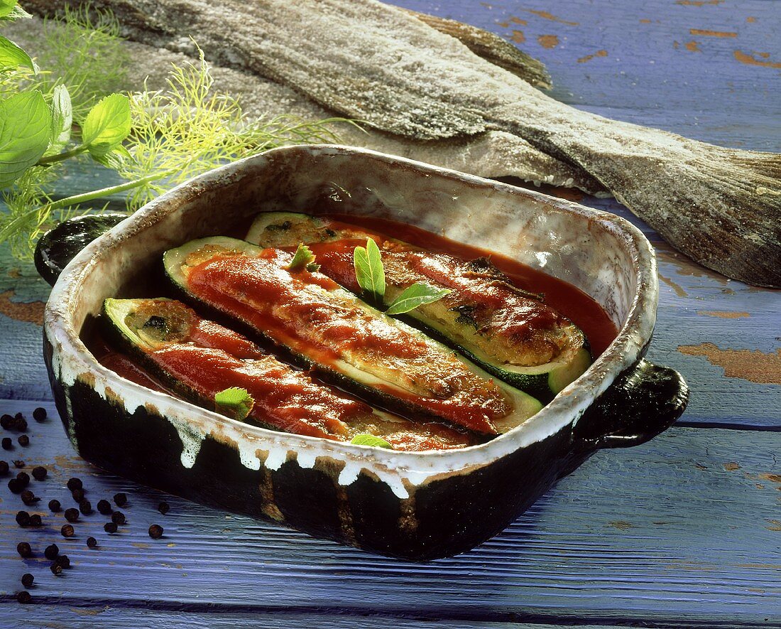 Courgettes stuffed with stockfish