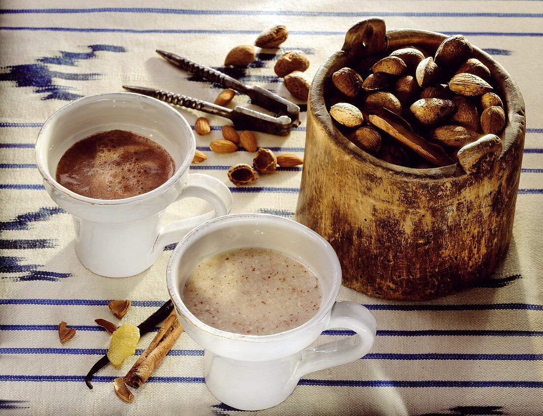 Hot chocolate and hot almond milk