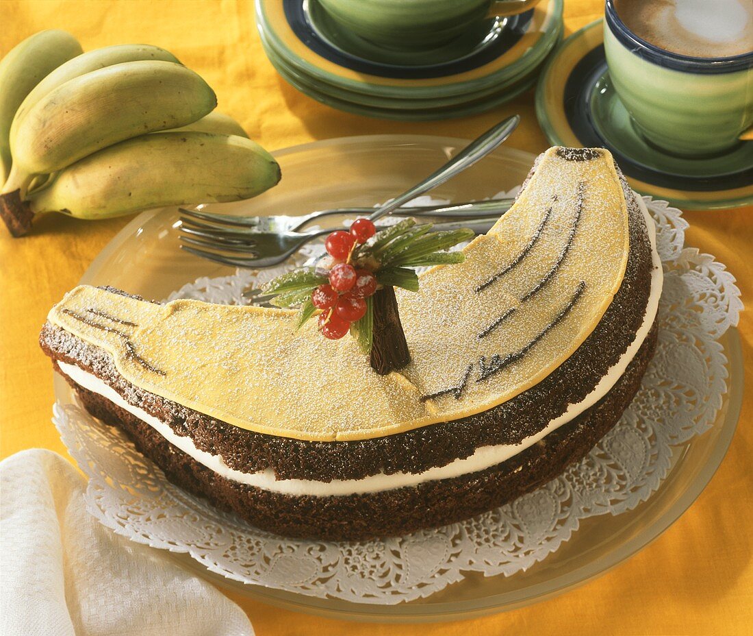 Banana and chocolate cake in shape of banana