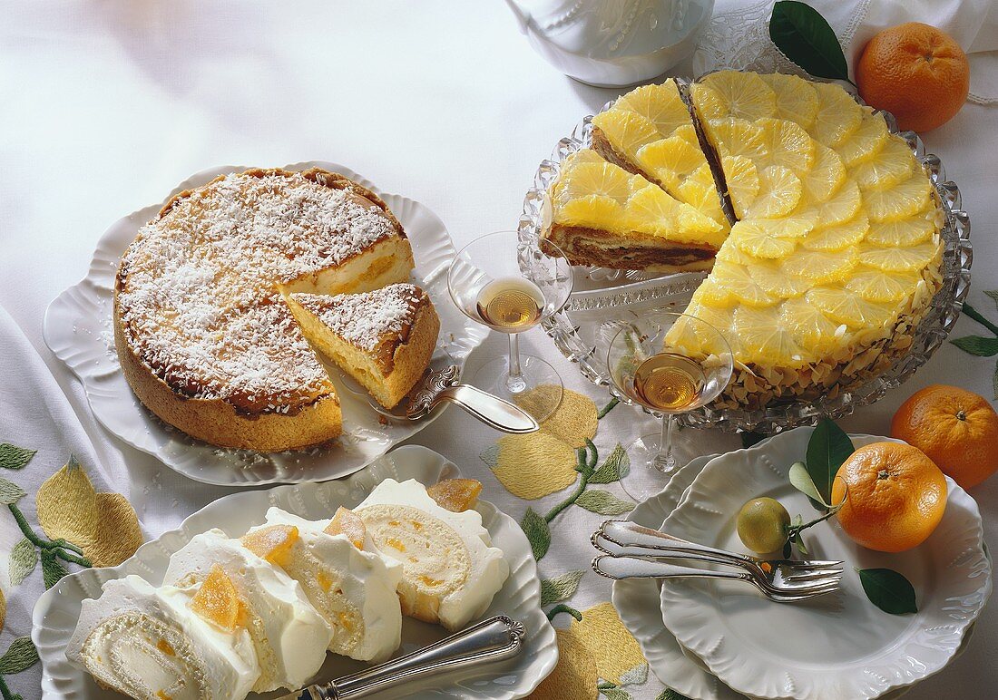 Three different cakes with citrus fruits
