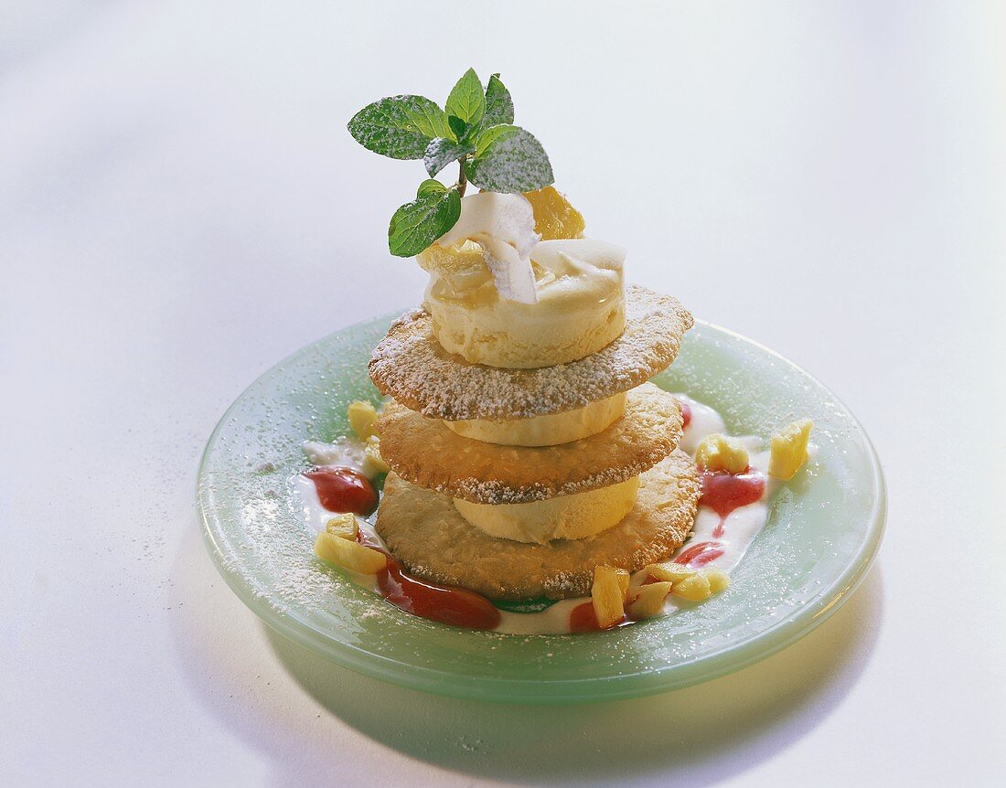 Ice cream tower: coconut biscuits & pineapple ice cream