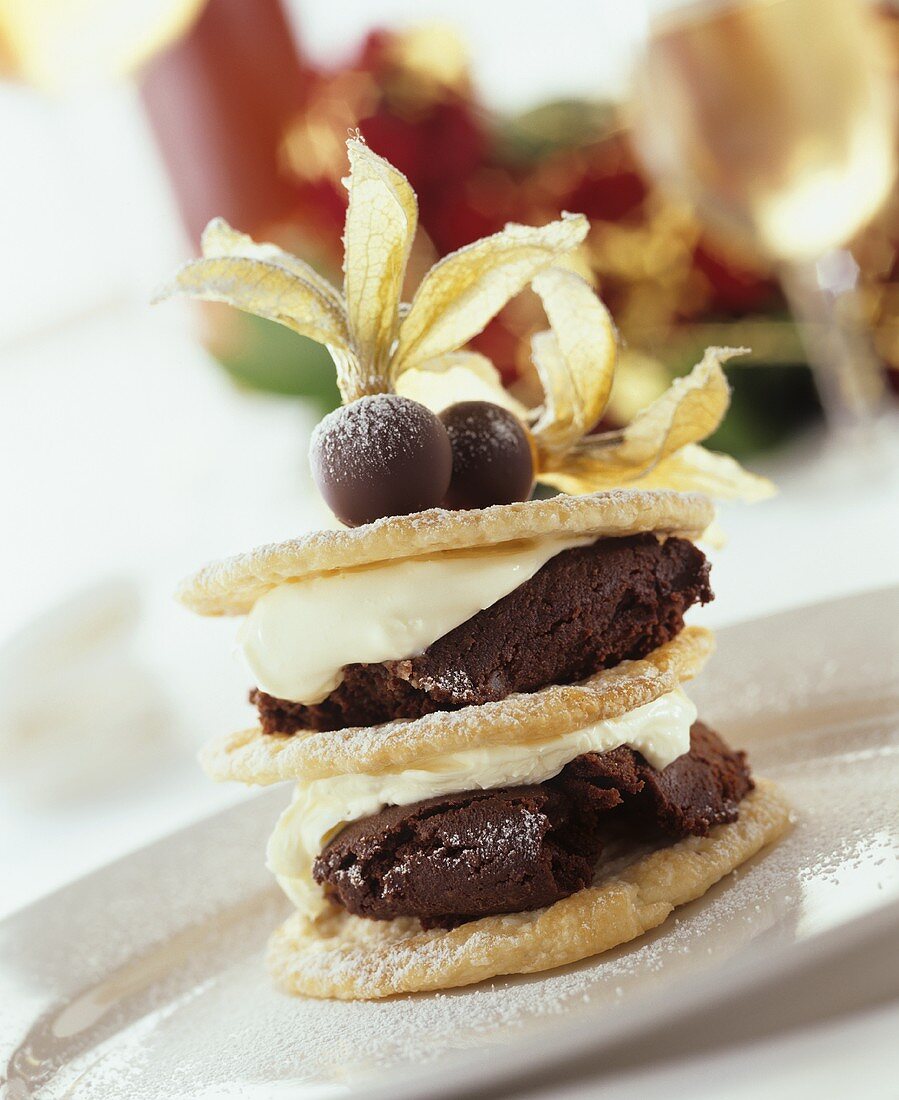 Puff pastry tower with mascarpone & chocolate filing