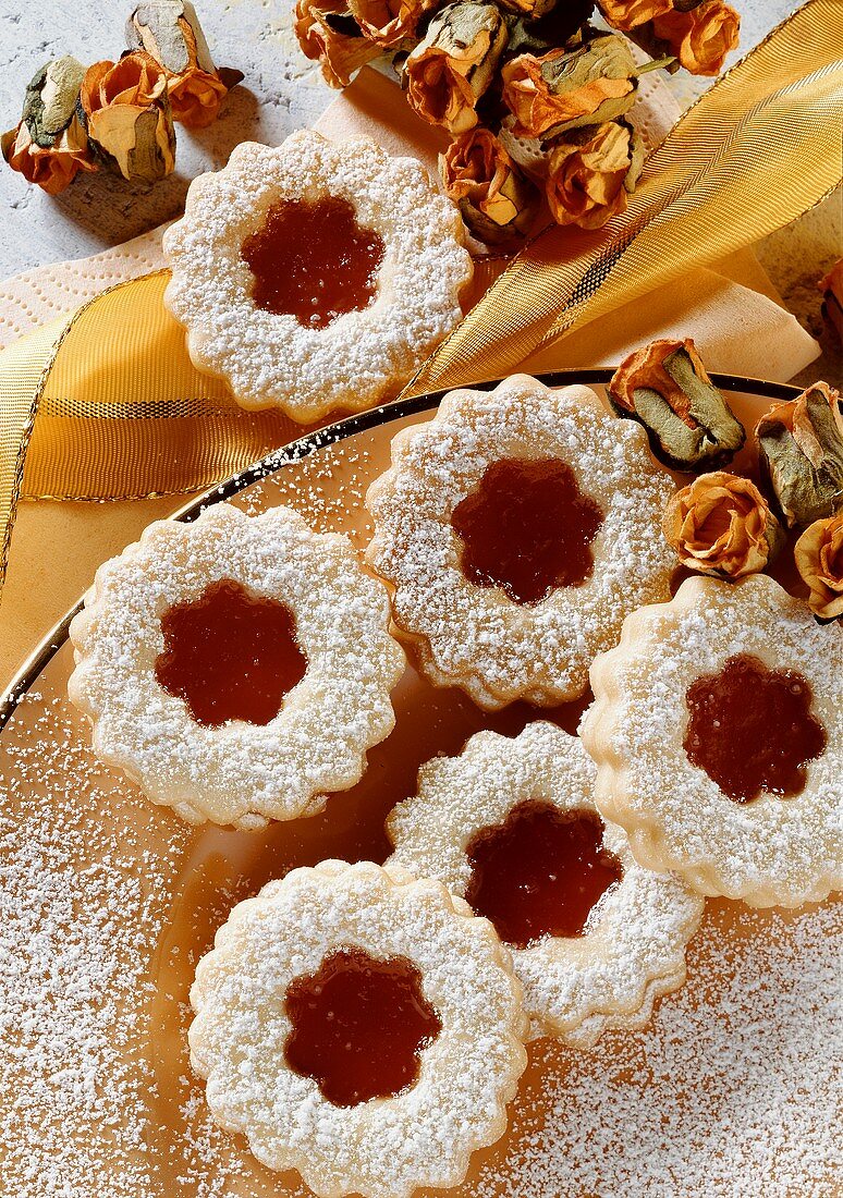 Sweet pastry biscuits with rose hip jam filling