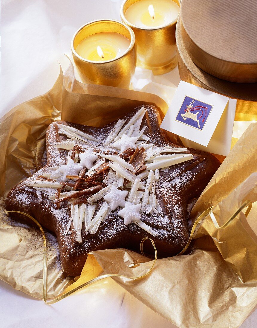 Star cake with chocolate curls