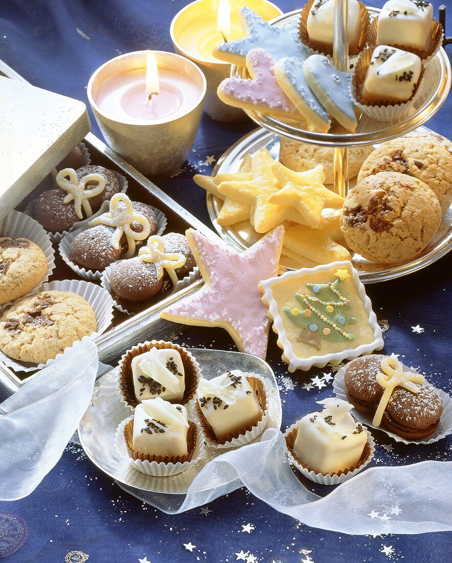 Black sesame chocolates and various biscuits