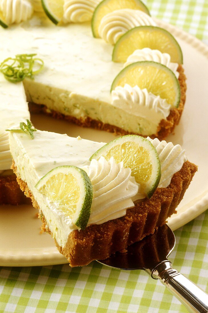 A piece of lime pie on cake slice