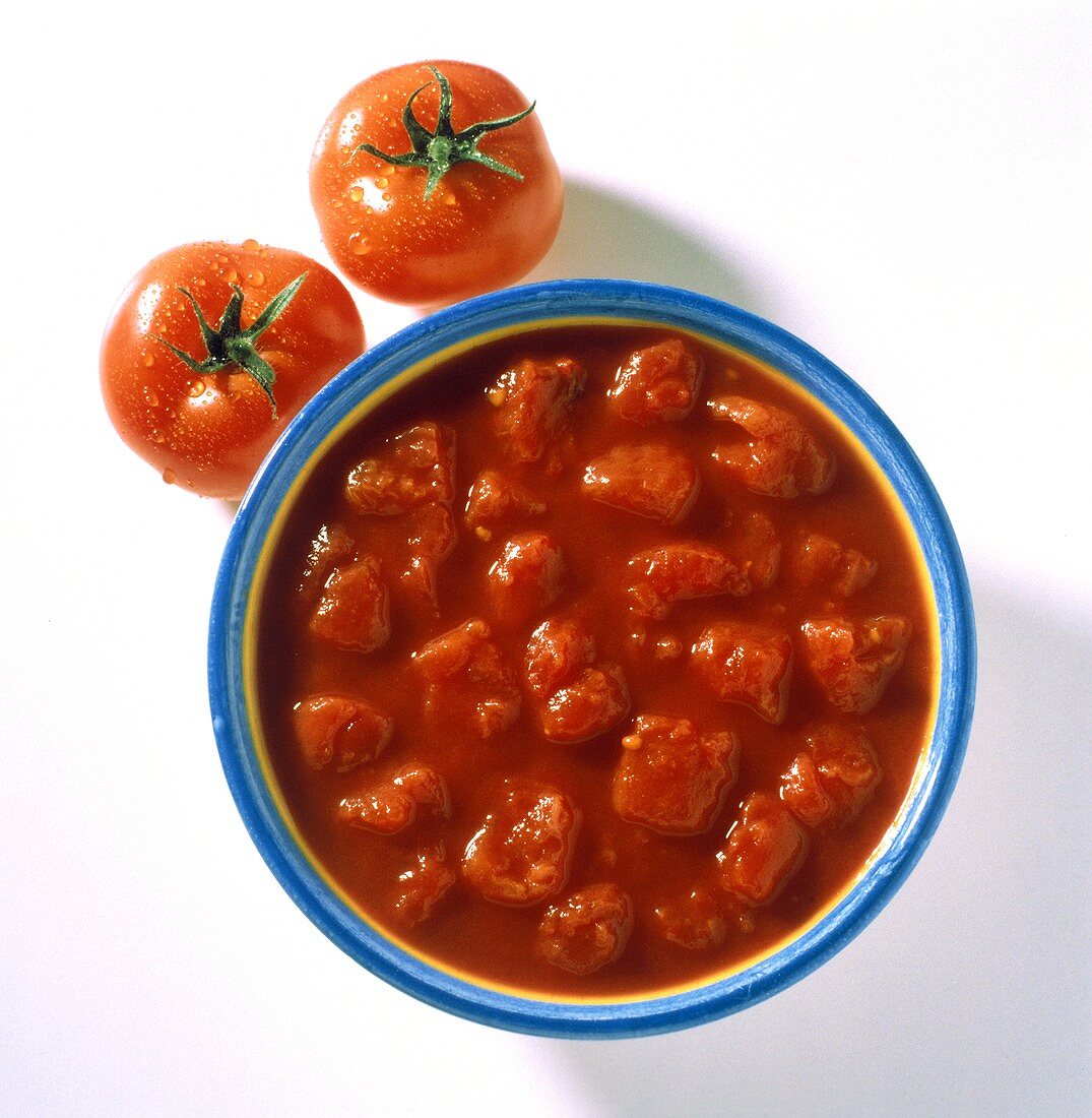 Schälchen frische Tomatensauce mit gehackten Tomatenstücken