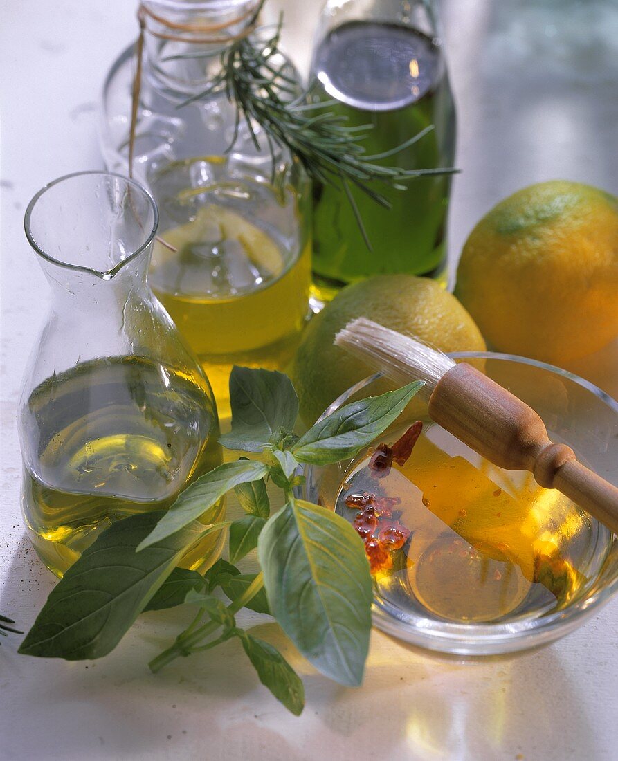 Home-made spiced oil: pesto and lemon oil