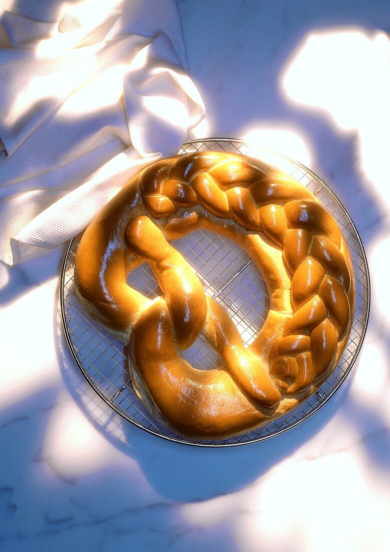 Giant pretzel made from yeast dough