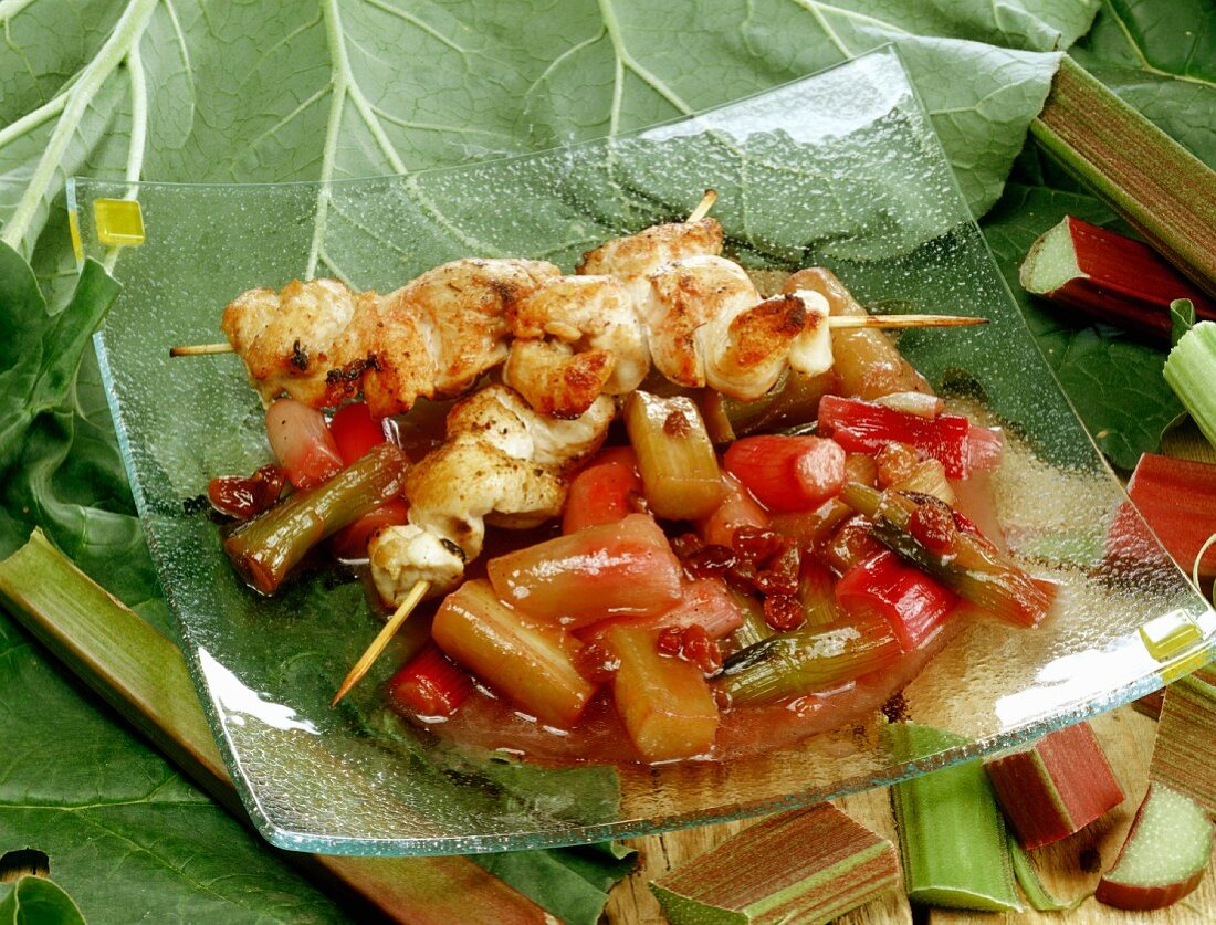 Poultry kebabs with rhubarb chutney