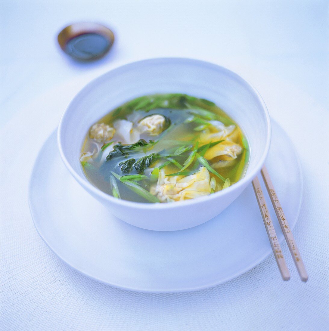 Wan tan soup with pak choi