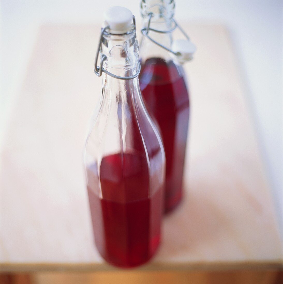 Raspberry syrup in bottles