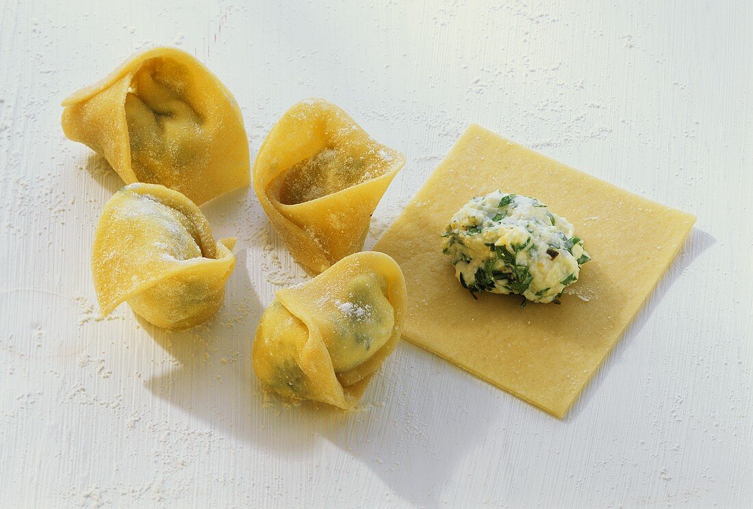 Hand-made tortellini with herb quark filling