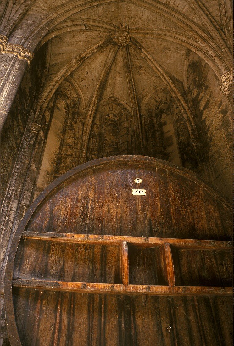 Wine barrels maturing in church, Chateau Valmagne, Roussillon
