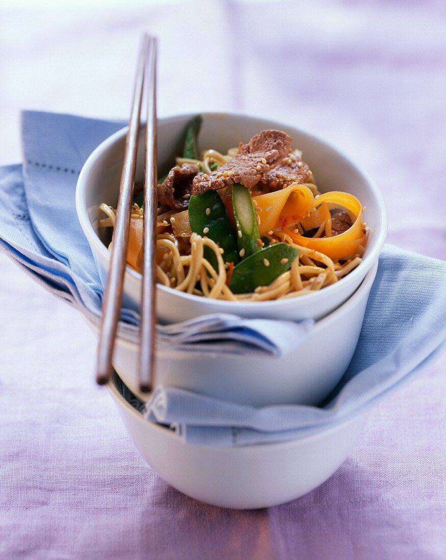 Asian noodles with ostrich meat