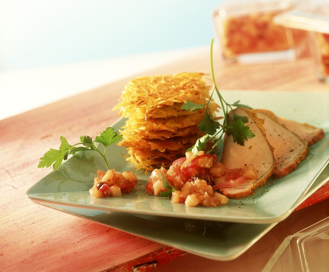 Kasseler mit Rösti und Apfelchutney