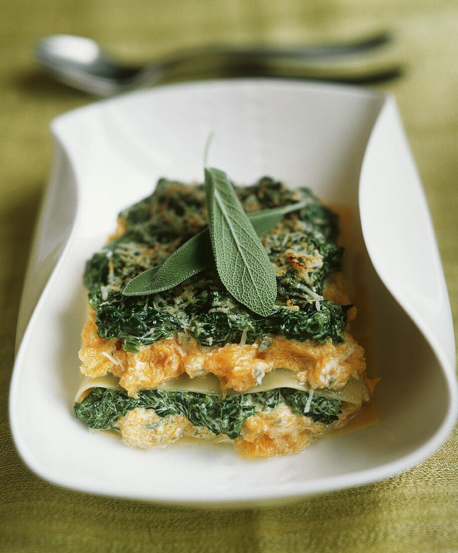 Vegetarian lasagna with sage leaves