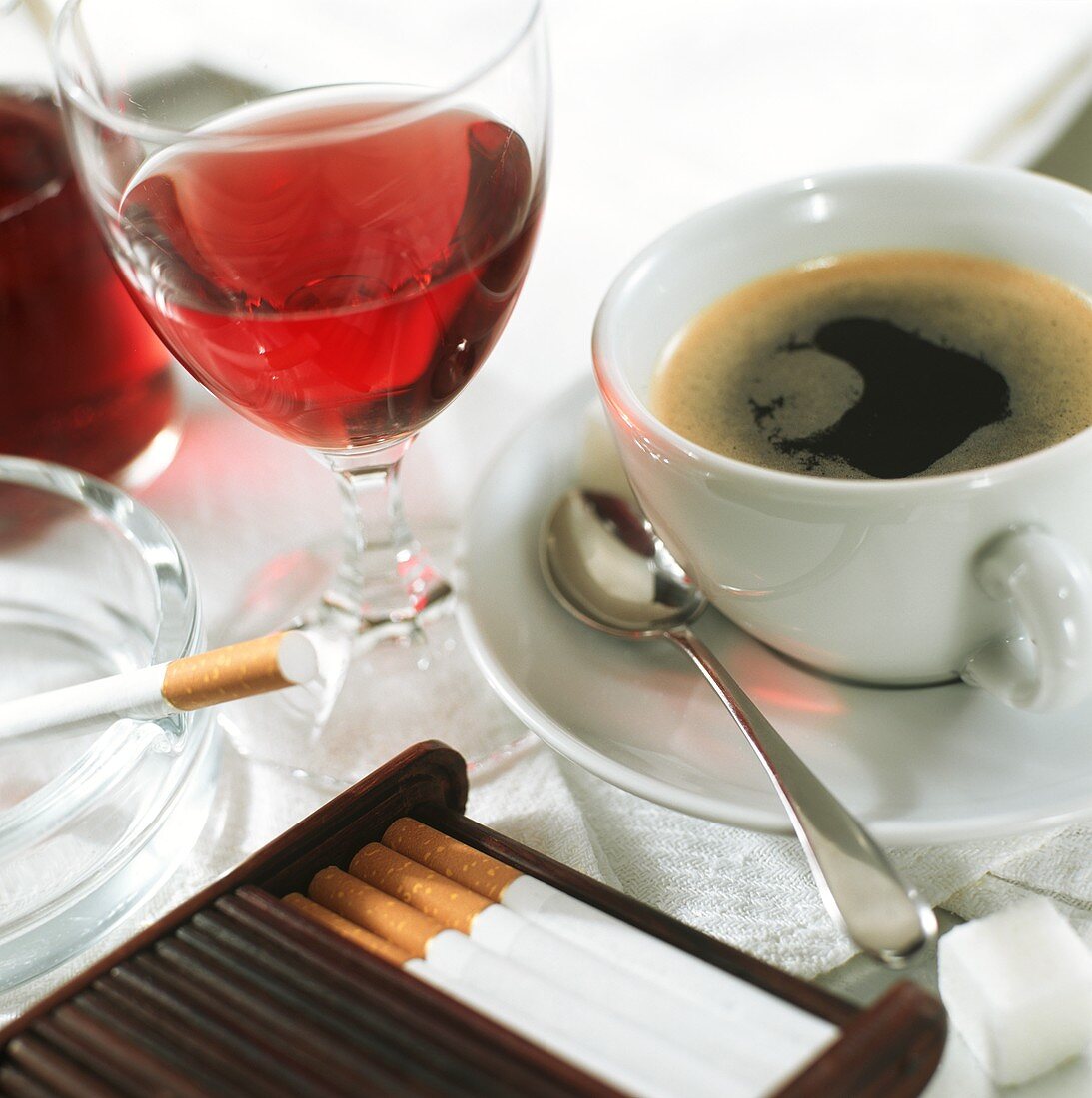 Luxury items: cigarettes, coffee and rose wine