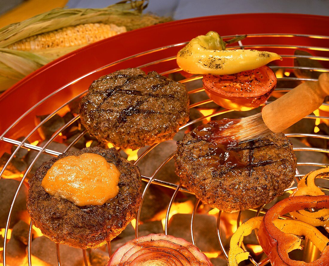 Rissoles with vegetables on the barbecue