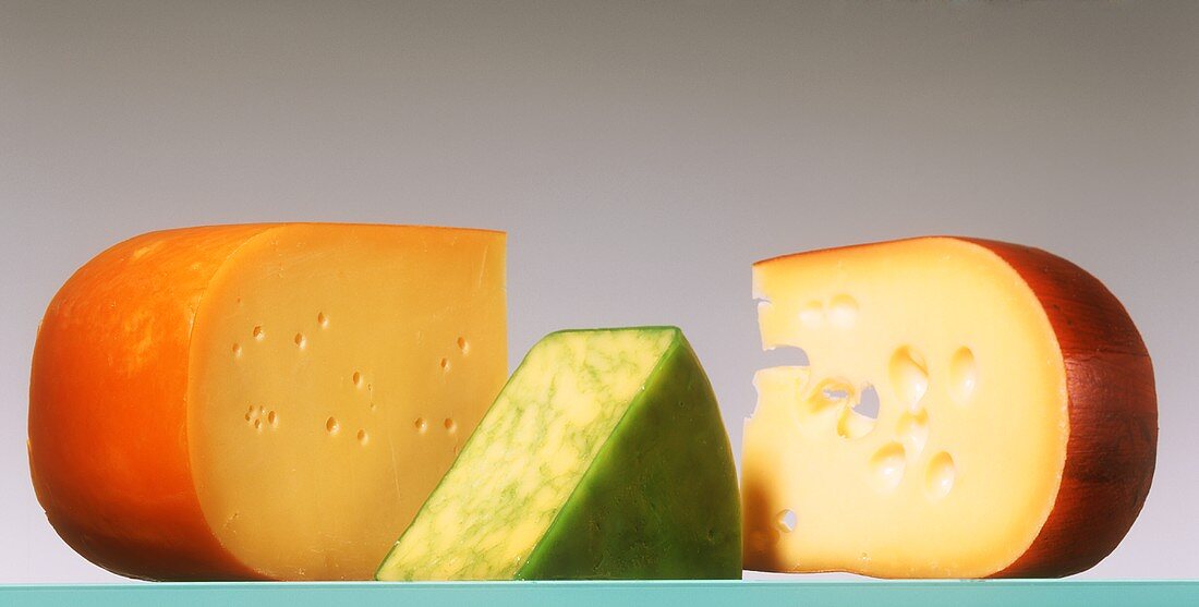 Still life with three types of cheese