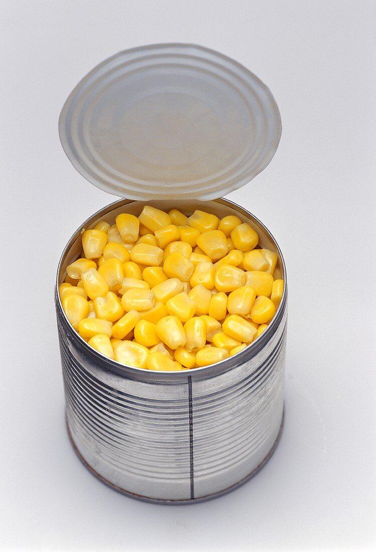 Sweetcorn in an opened tin