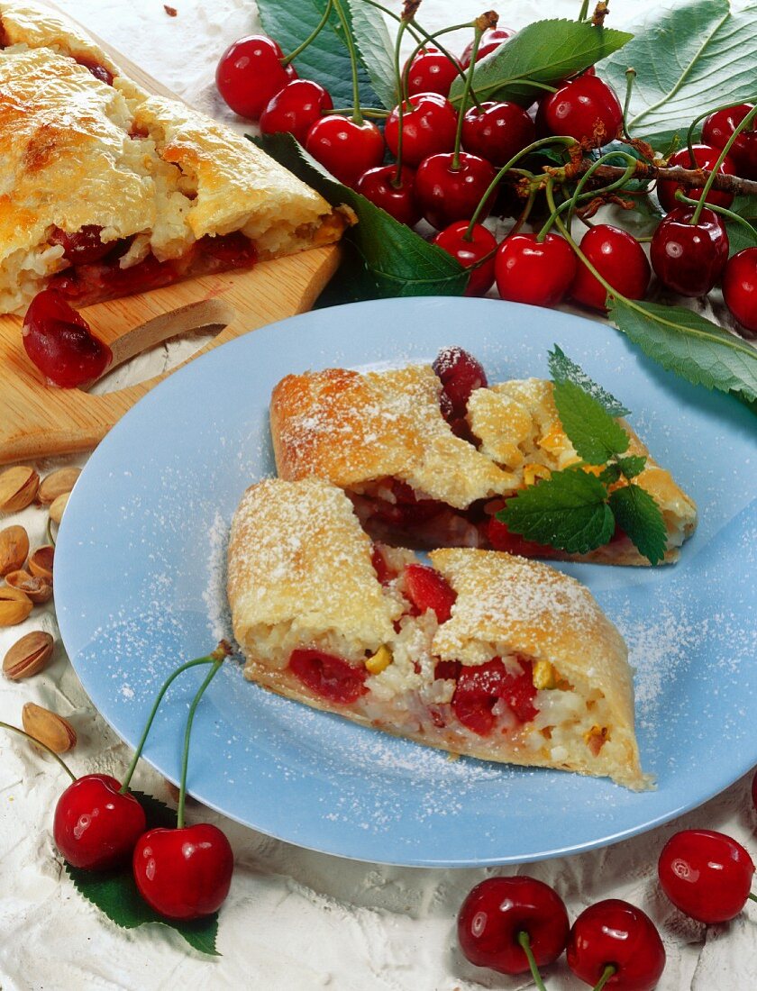 Rice strudel with cherries