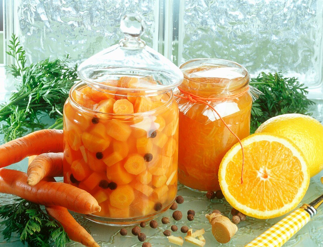 Bottled carrots and marmalade