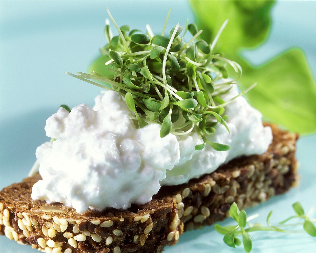 Cottage cheese and cress on wholemeal bread