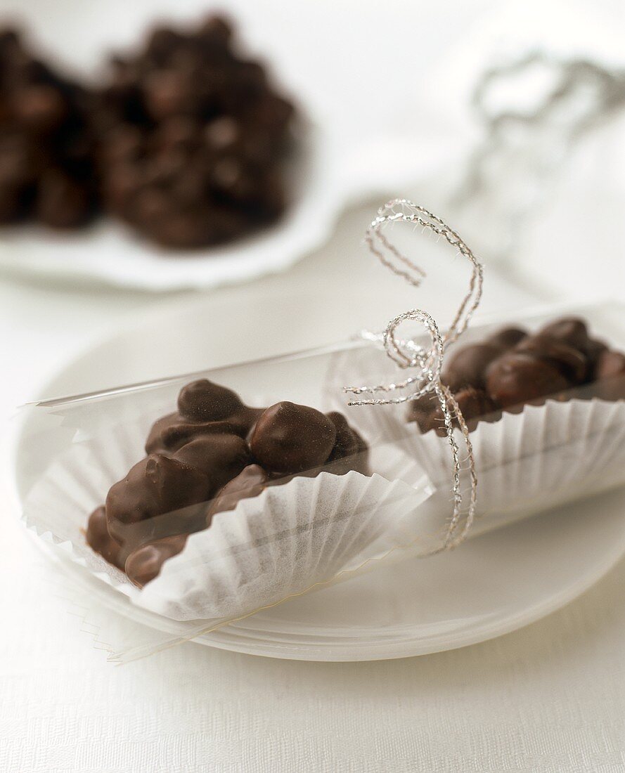 Packaged chocolate biscuits with nuts and raisins