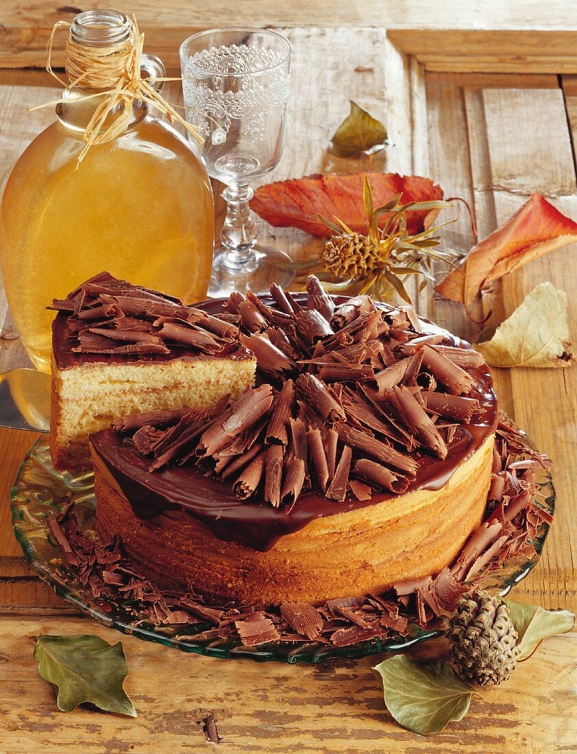 Tree cake gateau with chocolate curls