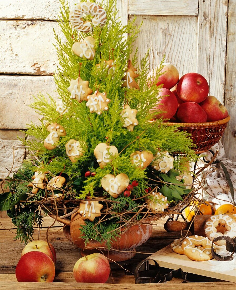 Adventsbäumchen mit Plätzchen als Baumanhänger