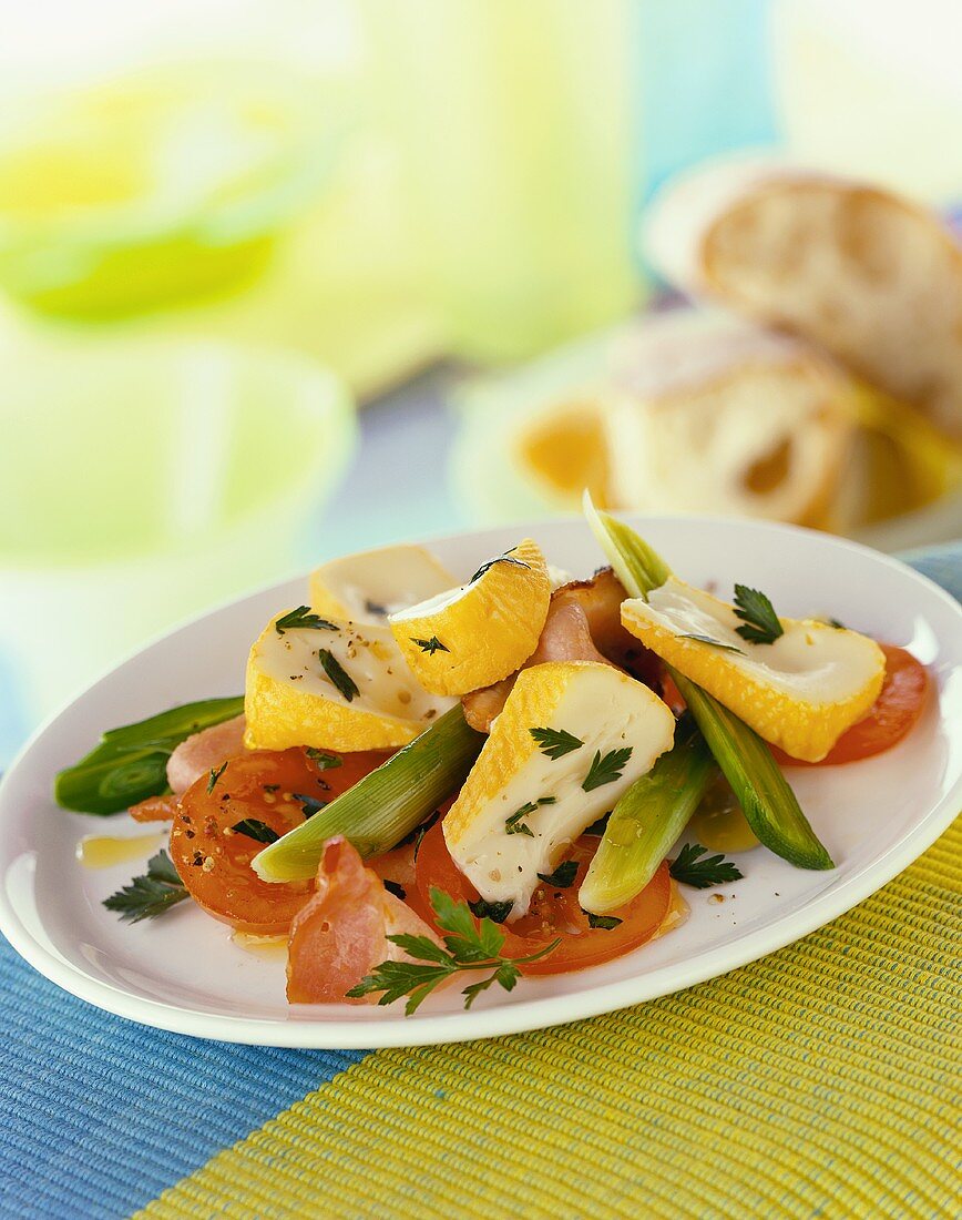 Soft cheese and tomato salad