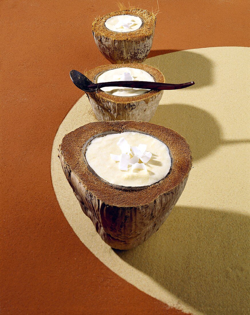 Coconut mousse in coconut shell