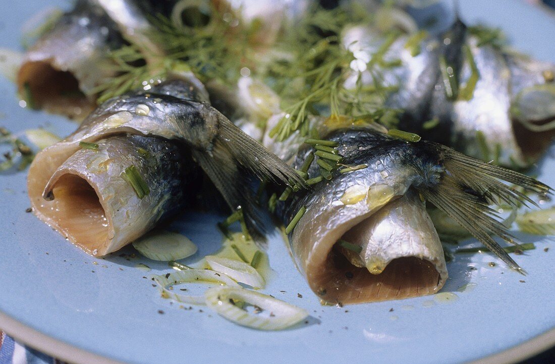 Marinated sardine rolls with herbs