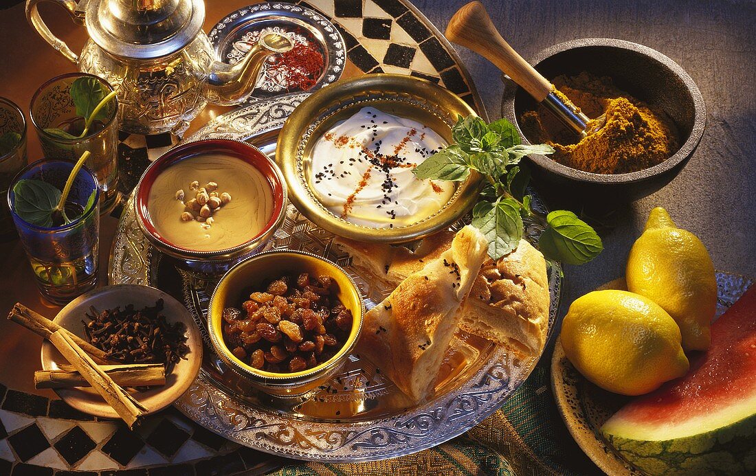 Middle Eastern dishes, teas and ingredients
