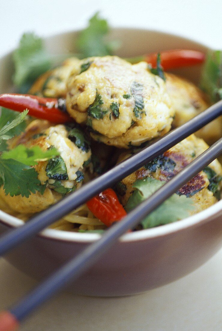 Salmon cakes with chili peppers