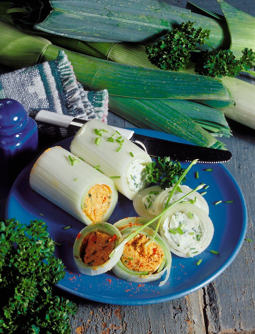 Leek rolls with cheese filling