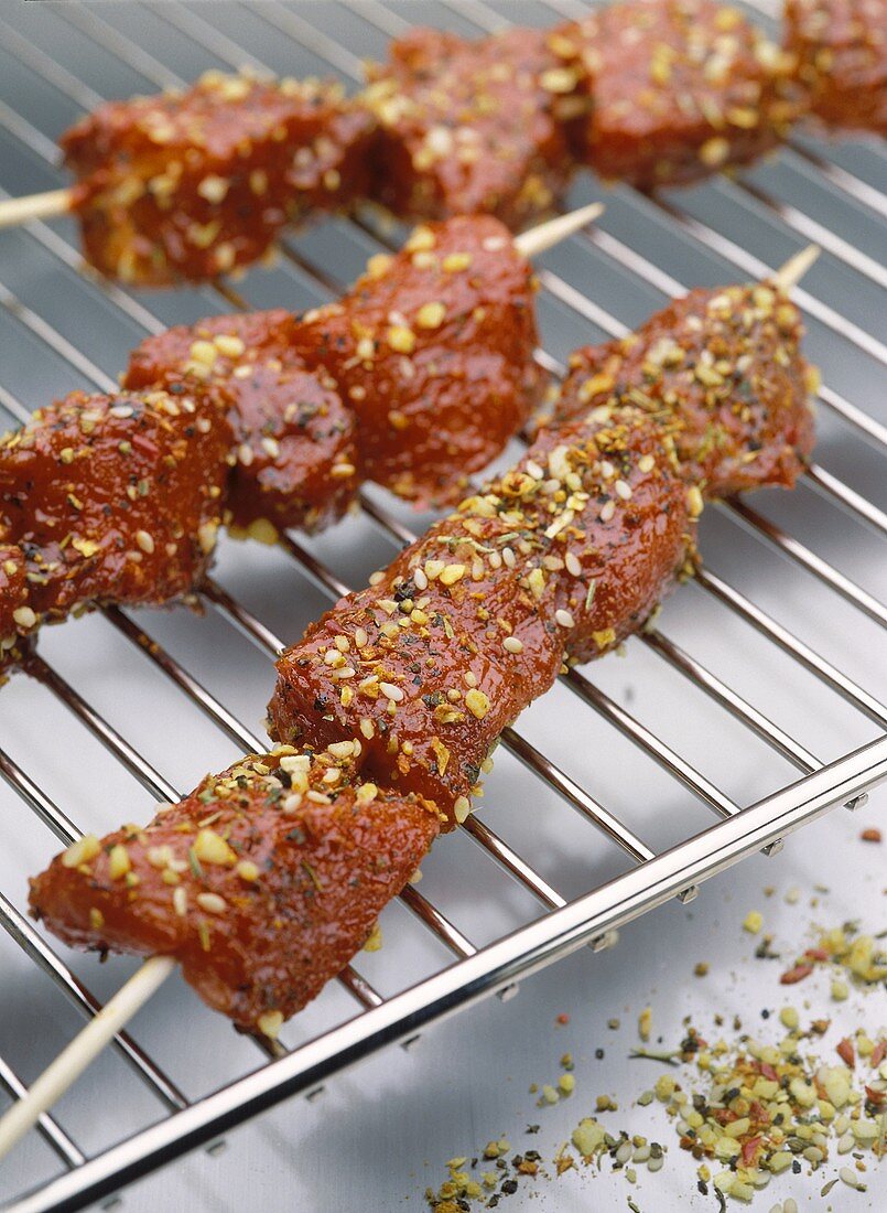 Marinated meat kebabs for grilling